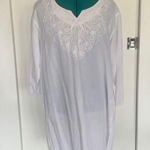 White cotton embroidered shirt or beach cover up